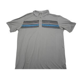 Travis‎ Mathew Golf Polo Gray Stripe Blue Logo Size Large Performance Athleisure